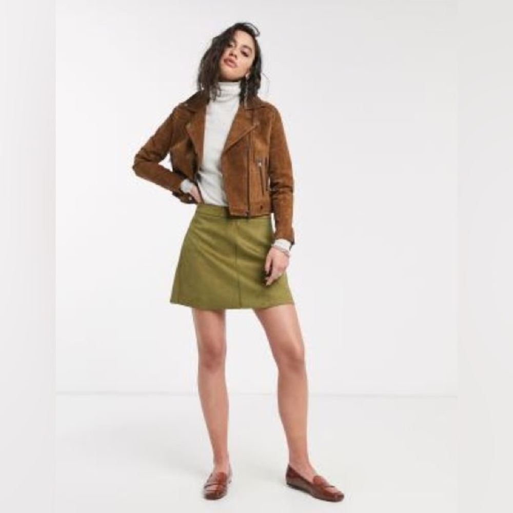ASOS/Monki olive green mini a-line skirt, size EU 40/US 10ish